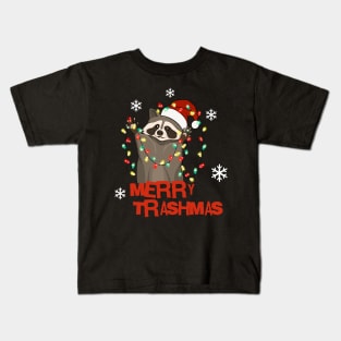 Funny Christmas Raccoon Merry Trashmas Kids T-Shirt